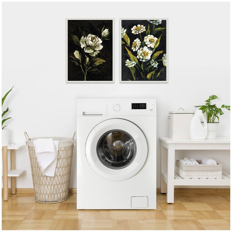 Kate and Laurel Sylvie Beaded Moody Floral 1 and 2 Framed Canvas Art Set by Annie Quigley
