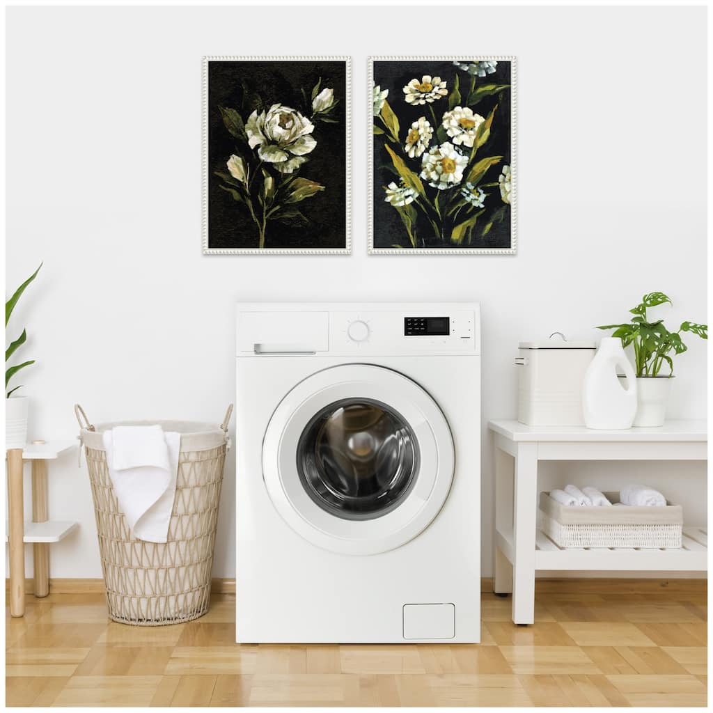Kate and Laurel Sylvie Beaded Moody Floral 1 and 2 Framed Canvas Art Set by Annie Quigley