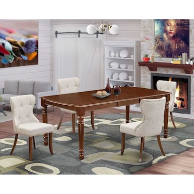 Kitchen Dining Table Set for 4 - Linen Fabric Chairs & Butterfly Table - Mahogany Finish