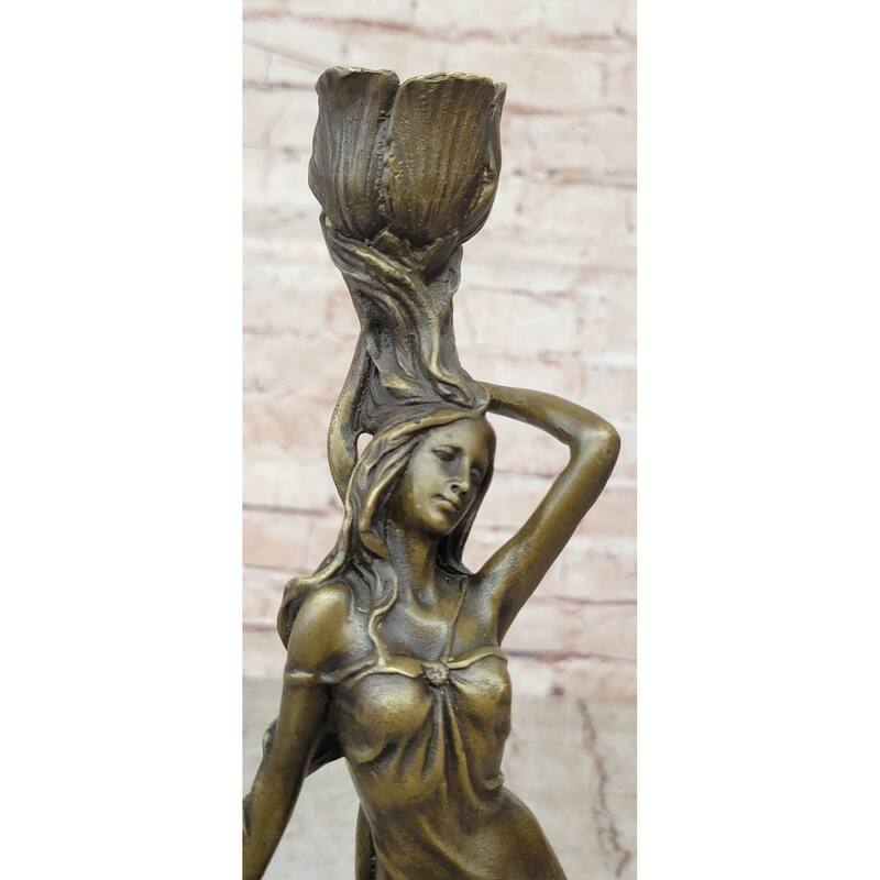 Figural Bronze Candlestick Water Nymph Candle Holder Sculpture By Milo