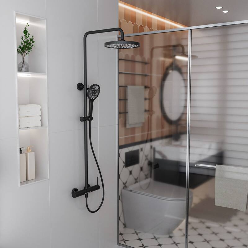 Modland Wall Mount 3-Function Shower System with 10" Rainfall, 1.59GPM, Matte Black/Rose Gold/Chrome