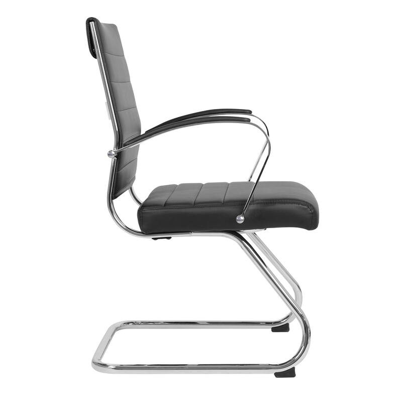 Benmar Modern Leather Office Chair with Stainless Steel Sled Base, Floor Caps, Ergonomic Desk Chair for Home Office or Workspace