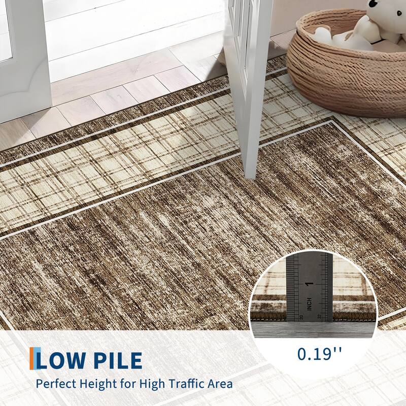 Modern Bordered Rug Farmhouse Plaid Area Rugs for Living Room Bedroom, Indoor Accent Carpet Home Decor