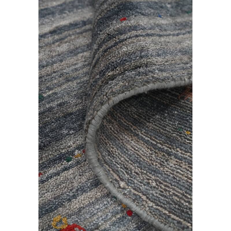 Hand Knotted Oriental Viscose Silk Carpet Tribal Animal Pictorial Greys & Charcoal Gabbeh Runner Rug - 11' 7'' X 4' 0''