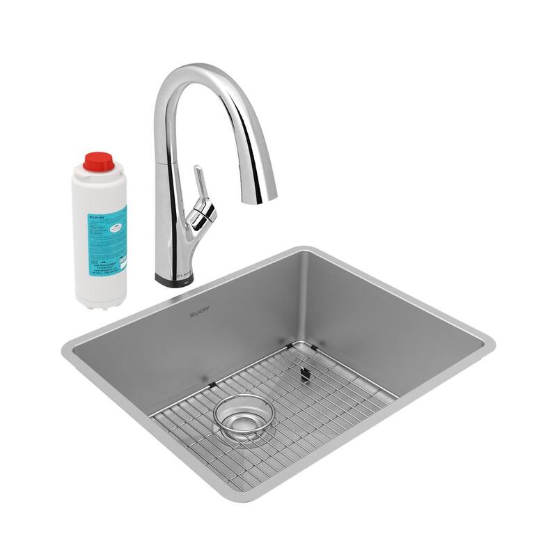 Elkay Crosstown 18 Gauge Stainless Steel 22-1/2" x 18-1/2" x 9", Single Bowl Undermount Sink Kit with Filtered Faucet