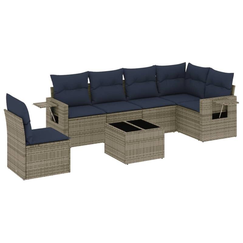 vidaXL Patio Sofa Set with Cushions Outdoor Conversation Furniture Poly Rattan - 24.4 x 24.4 x 27.2