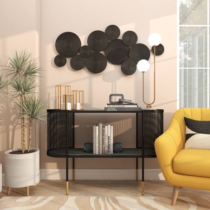 CosmoLiving by Cosmopolitan Metal Plate Wall Decor with Textured Circles - Gold or Black