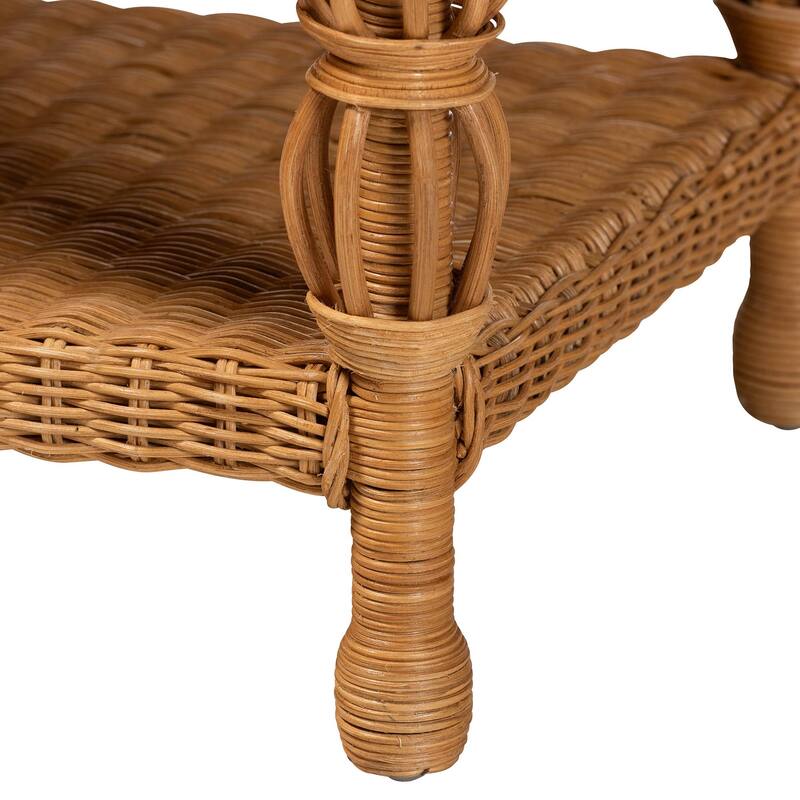 Dolby Natural Rattan Coffee Table - Handwoven Wicker Accent Table with Lower Shelf, Coastal Boho Style Living Room Centerpiece
