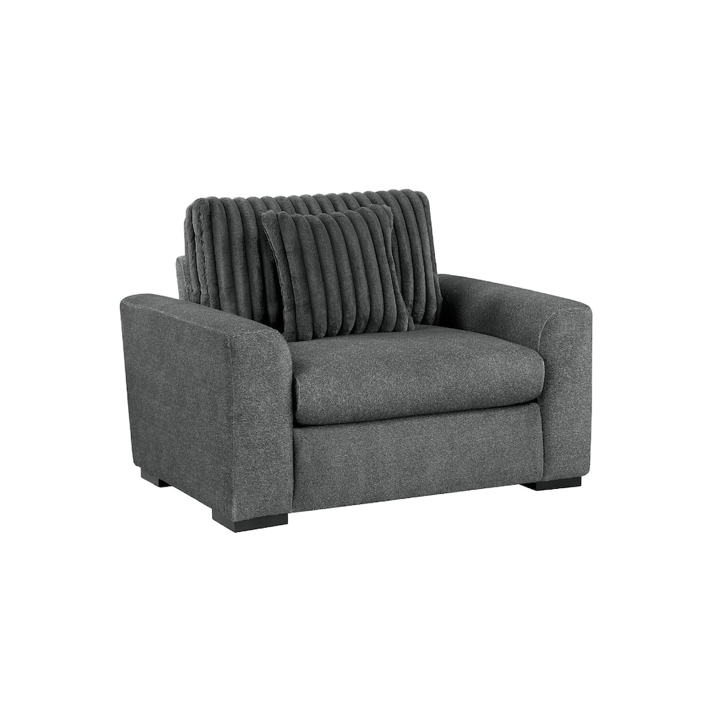 Zian Armchair w Pillow, Foam Cushions, Dark Gray Microfiber and Corduroy
