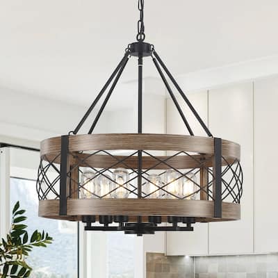 Drum Rustic Hanging Lights 6-Light Adjustable Farmhouse Chandelier Dining Room Light Fixture Kitchen Island Lighting - N/A