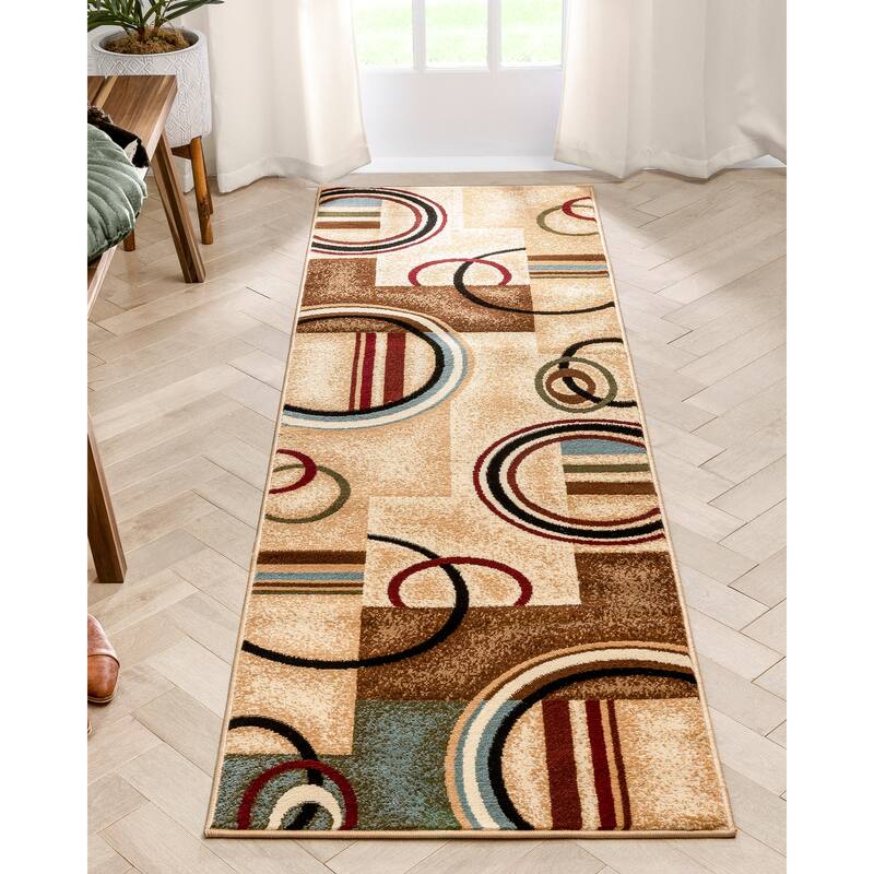 Well Woven Modern Geometric Abstract Shapes Red Oversized Runner Rug - 2'7" x 10'
