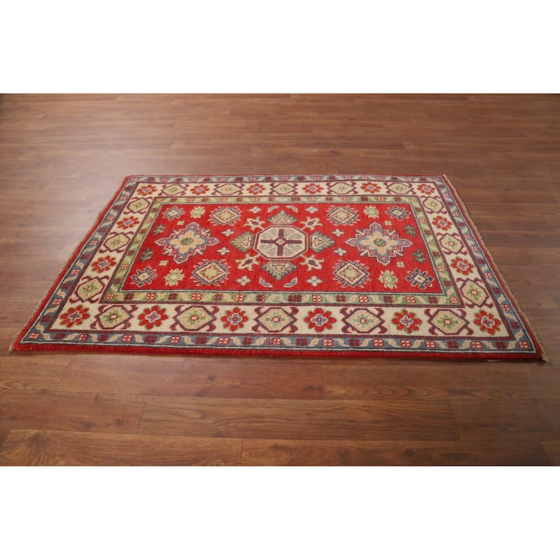 Red Kazak Foyer Rug Hand-Knotted Traditional Wool Carpet - 2'8"x 3'11"