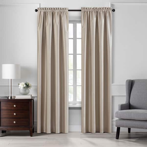 slide 2 of 18, Colette Faux Silk Blackout Window Curtain 52"x108" - Taupe