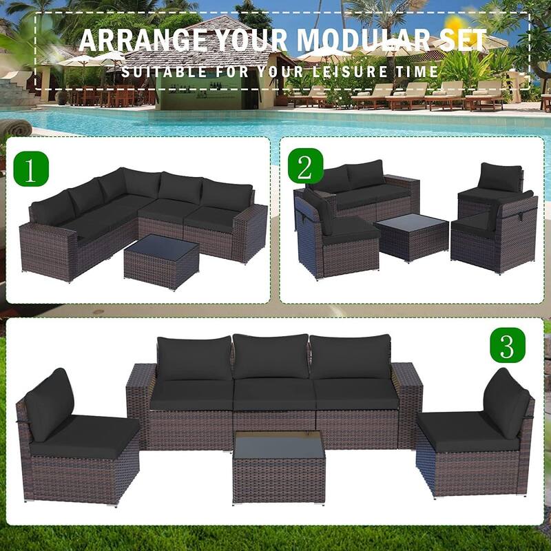 Delnavik Patio Furniture Set Sofa 6-Piece Wicker Sectional Sofa Set, Outdoor Furniture Rattan Patio Sofa Conversation Set
