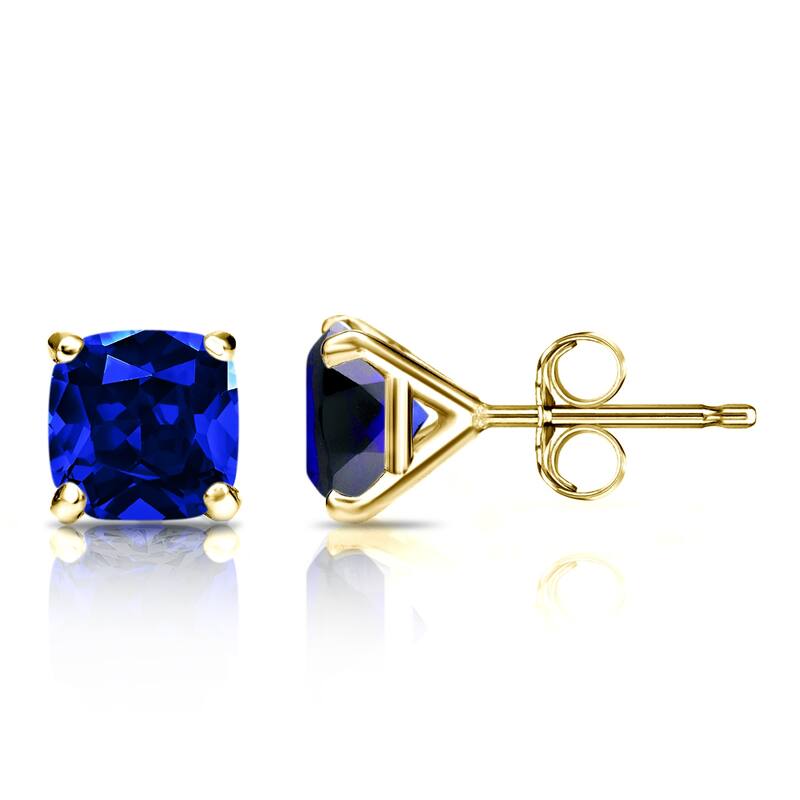 Auriya 14k Gold Lab Grown Gemstone Blue Sapphire Stud Earrings Cushion 0.25 to 5.00 ct. tw. 4-Prong Martini Push-Back - 2.25ct tgw. - Yellow