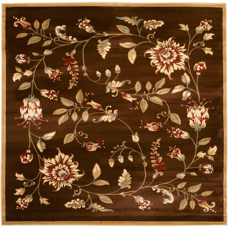 SAFAVIEH Lyndhurst Bylgja Traditional Floral Rug - 6'7" x 6'7" Square - Brown/Multi