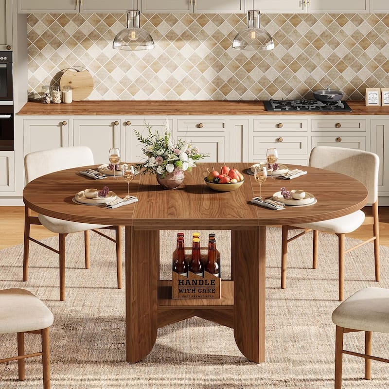 Modern 59-Inch Oval Dining Table for 4-6, Kitchen Table with Storage Shelf for Dining Room