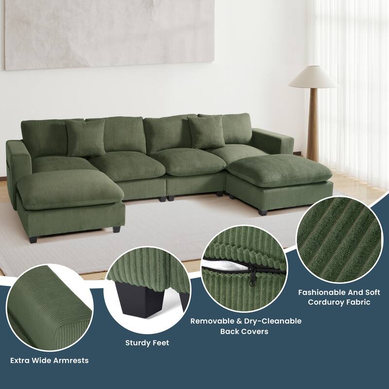 Hamilton 6-Piece Corduroy Upholstered Modular Sectional with USB Port