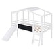 preview thumbnail 7 of 17, Playhouse & Fun Loft Bed with Light Strip on the Roof, Build-in Ladder, Slide and Blackboard, Twin Size, White