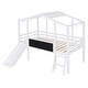 preview thumbnail 7 of 7, White Wooden Loft Bed Frame, Twin Size House Bed Frame with Blackboard, Light Strip on the Roof and Slide, No Box Spring Needed