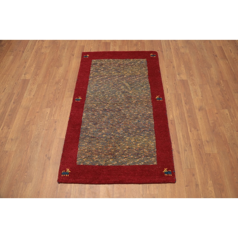 Hand Knotted Oriental 100% Wool Carpet Tribal Animal Pictorial Multi-Colored Gabbeh Area Rug - 3' 11'' X 2' 4''