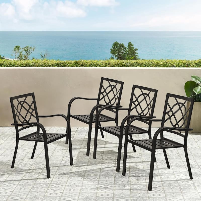 Outdoor Patio Metal Stackable Dining Chairs with Armrest Set of 4/6
