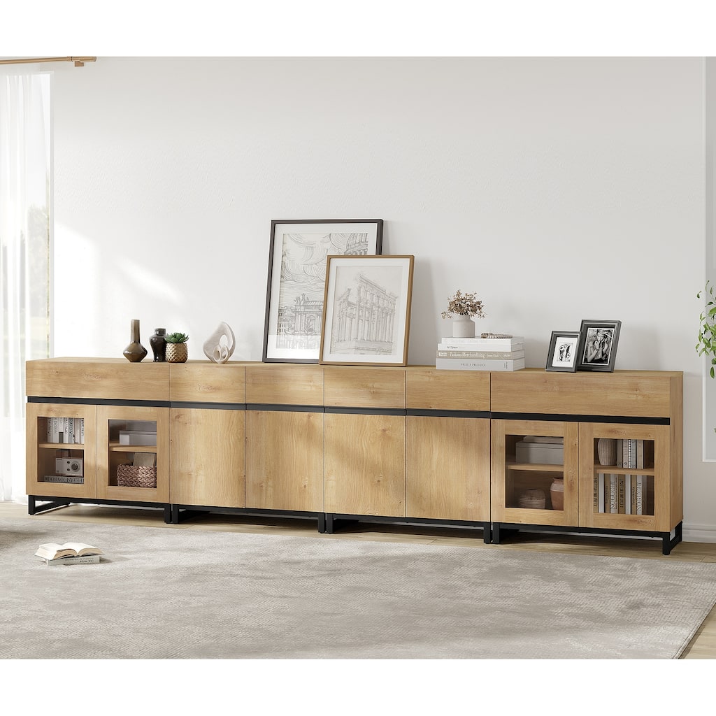 Modern 4 in 1 Dresser with Glass Doors & 2 Drawers, Adjustable Shelf & Metal Base for Bedroom