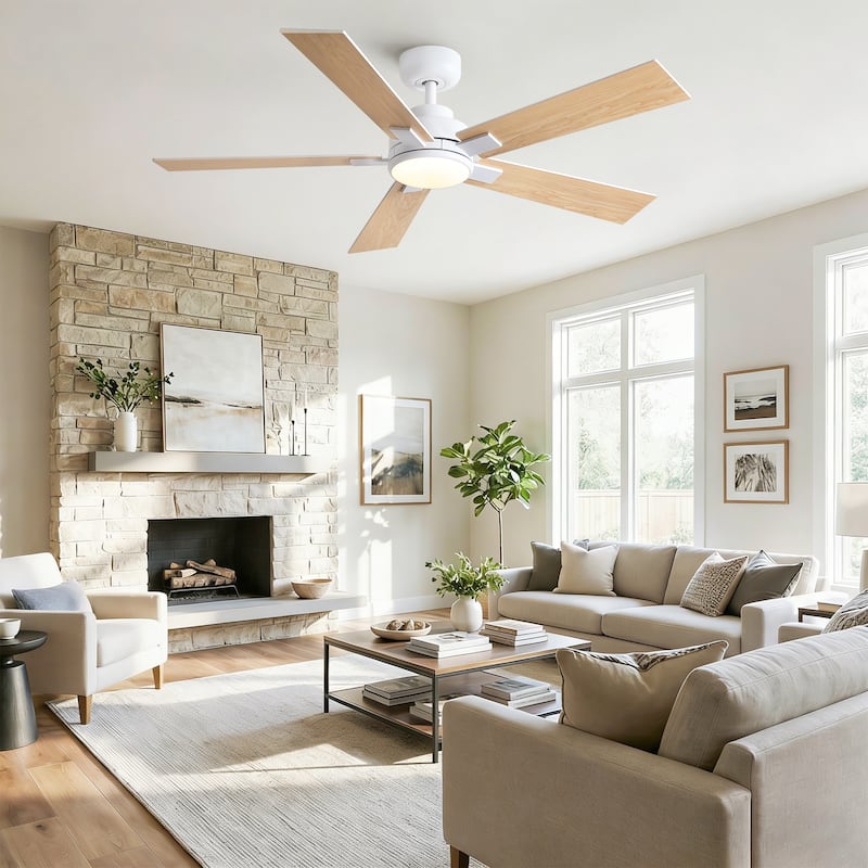 Cusp Barn 52" Modern Ceiling Fan with Light and Remote, LED Integrated Dimmable Reversible DC Motor Ceiling Fan for Living Room