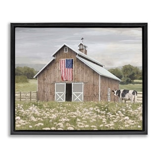 Stupell Patriotic Barn & Cow Framed Floater Canvas Wall Art Design By Amber Sterling