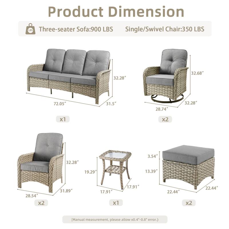 OVIOS 8-piece Patio Wicker Conversation Furniture Set With ottomans