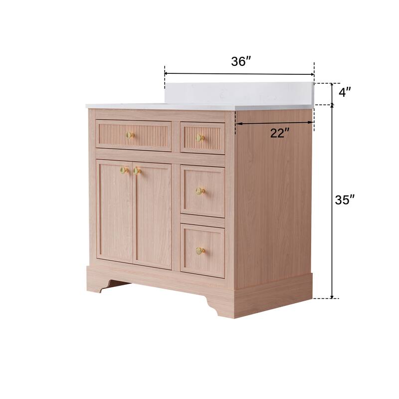 35''H Bath Solid Wood Vanity with Stain-resistant Carrera White Quartz Top And Single Sink