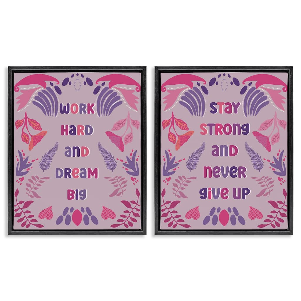 Stupell Purple Motivational Work Hard Framed Floater Canvas Wall Art Design By Julia Frost (Set of 2)