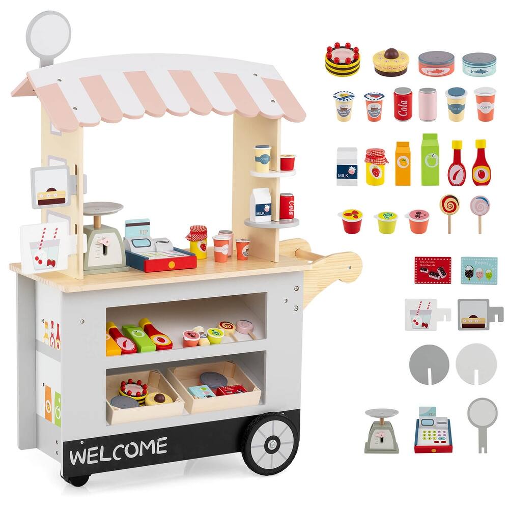 Costway Kids Snacks & Sweets Food Cart Kids Toy Cart Play Set with 30 - See Details