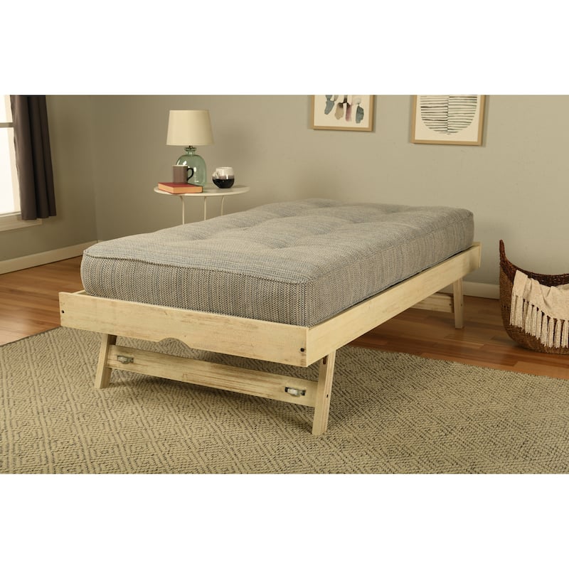Somette Marisa Pop Up Trundle Bed in Weathered White with Mattress