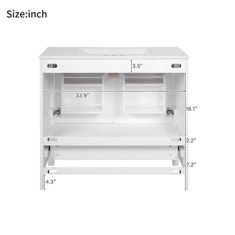Bathroom Vanity with Ceramic Sink, Storage Cabinet with Soft-Close Doors and Drawer, Bathroom Vanities with Storage Shelves