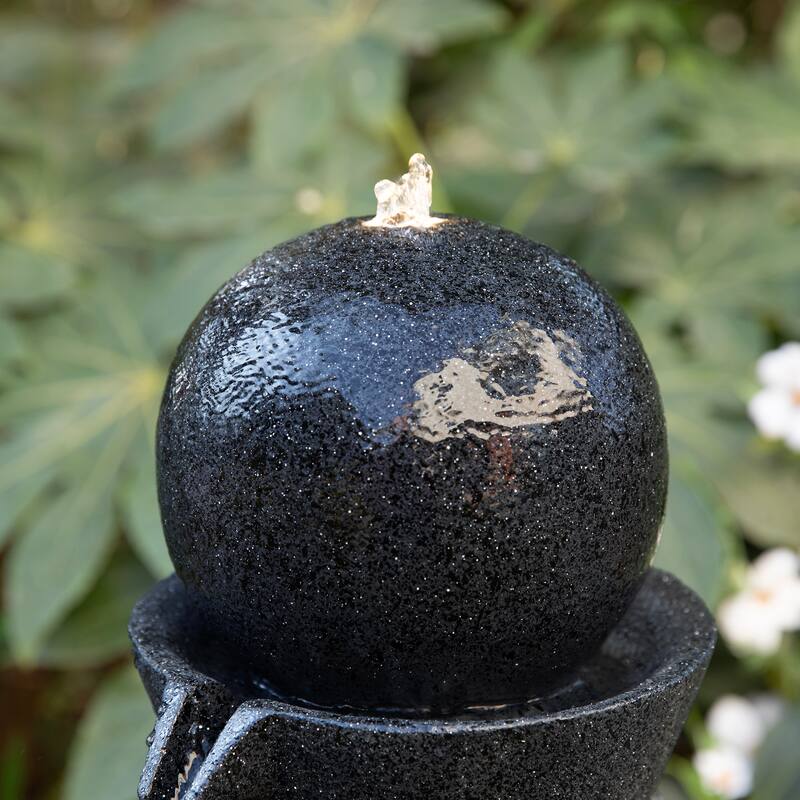 Glitzhome 33.5"H Modern 5-Tier Bowl and Sphere Polyresin Outdoor Fountain with Pump and LED Light