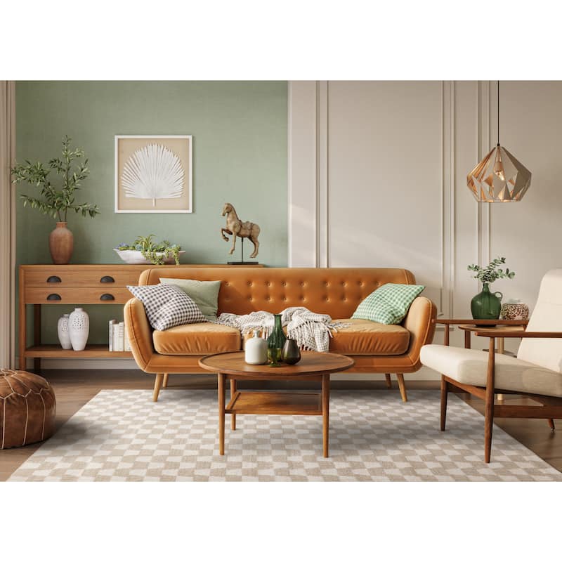 Modern Neutral Small Checkered Rug in Cream Beige