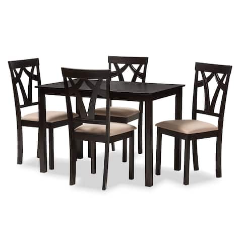 Sylvia Modern and Contemporary Espresso Brown Finished and Sand Fabric Upholstered 5-Piece Dining Set