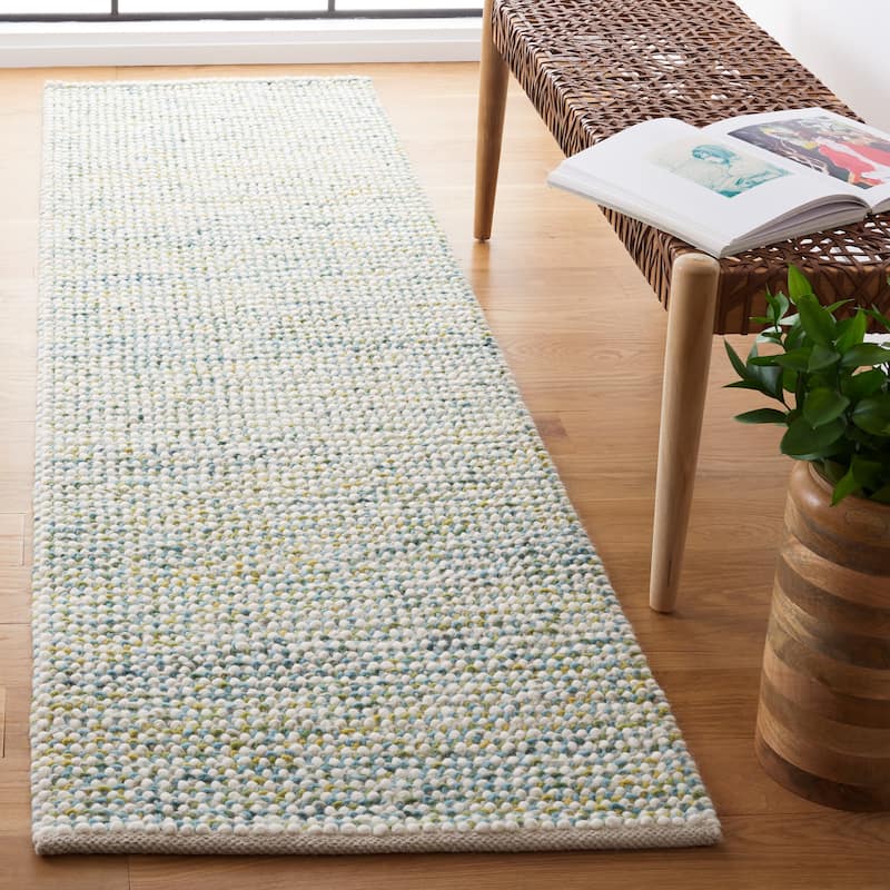 SAFAVIEH Handmade Vermont Coretta Wool Rug - 2'3" x 8' Runner - Ivory/Blue