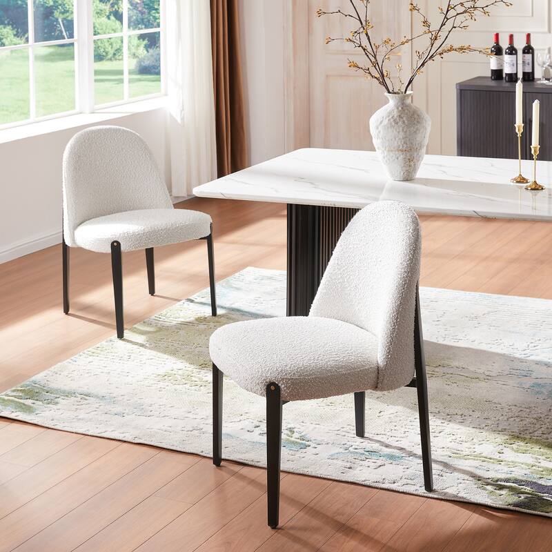 Morden Fort Boucle Dining Chairs with Black Steel Legs, Set of 2 - White