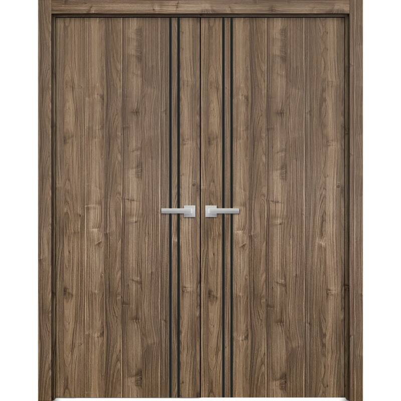 Solid French Double Doors 36 x 80 Planum 0016 Walnut with - 36" x 80" ( 2* 18x80)