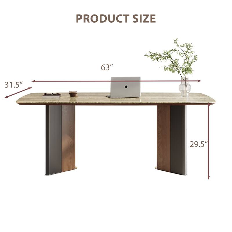 Modern 63" Retangular Wrining Desk, Faux Marble Table Top Desk With Double Legs