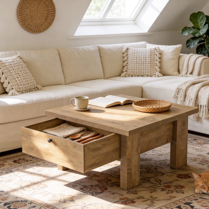 31.5" Square Coffee Table with Storage