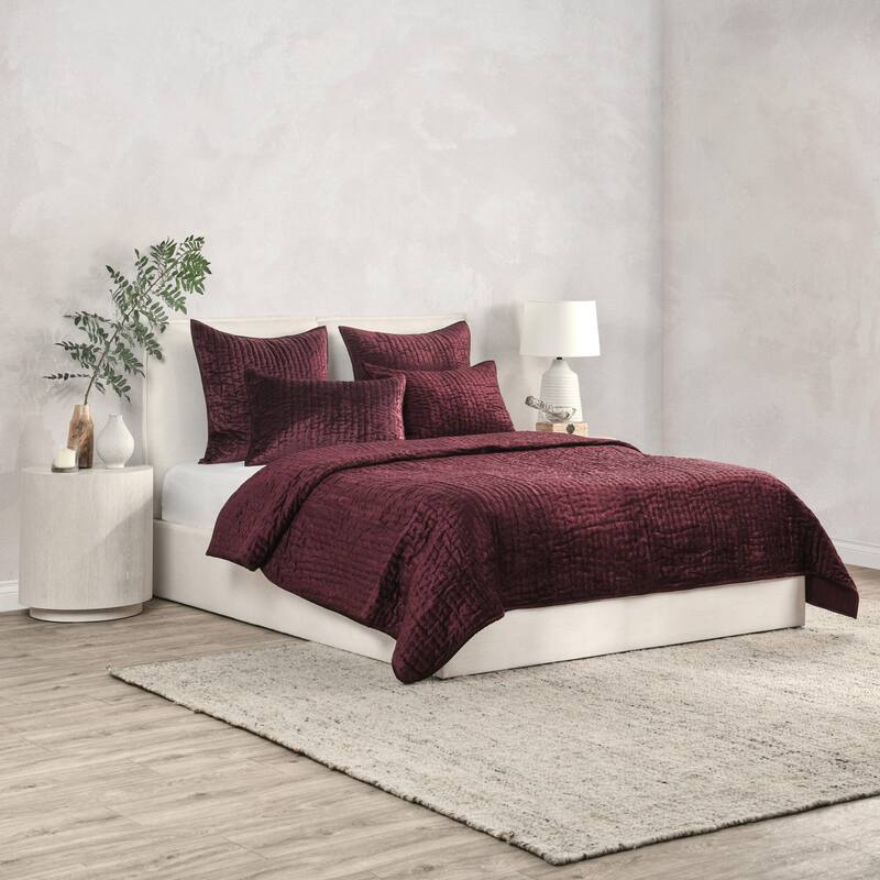 Dimitry 100% Rayon Velvet Quilt by Kosas Home - Red - Queen