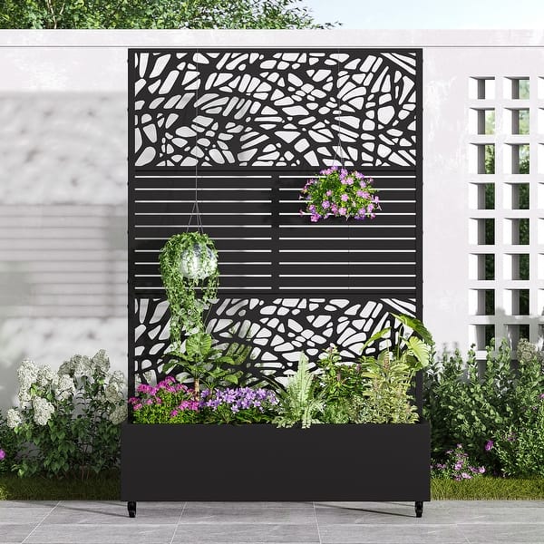 Metal Movable Planter Box with Trellis Privacy Screen Planter Box with  Lockable Wheels - On Sale - Bed Bath & Beyond - 43312649