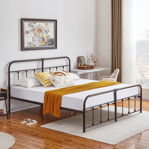 【限定販売】 VECELO Metal Bed Frame with Headboard Classic Metal Platform その他