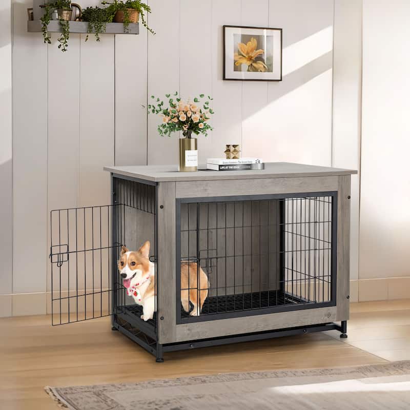 Futzca Dog Crate, Double-Doors Dog Furniture - Grey - Medium