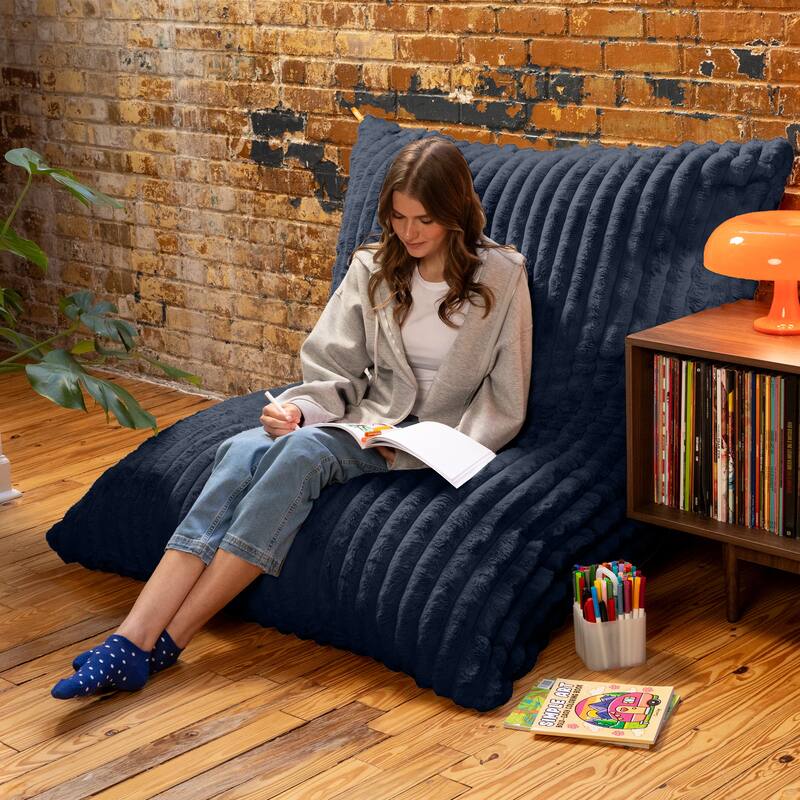 Jaxx Pillow Saxx 5.5-Foot Bean Bag Giant Floor Pillow - Faux Fur Midnight Blue
