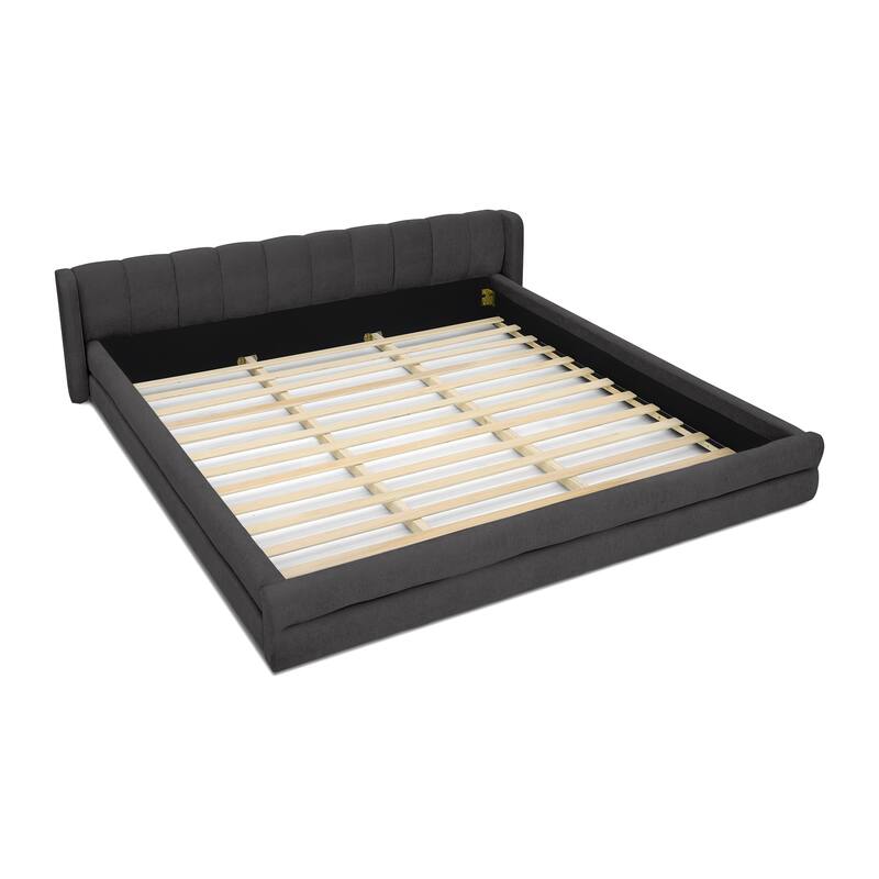 Modern Low Profile Bed Frame King Upholstered Platform Bed with Thick Fabric Headboard, Wood Slats Support, No Box Spring Needed