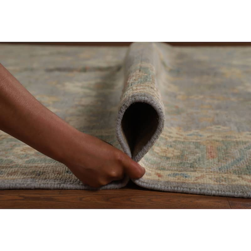 Hand Knotted Oriental 100% Wool Carpet Transitional All-Over Greys & Charcoal Oushak Area Rug - 9' 11'' X 8' 0''